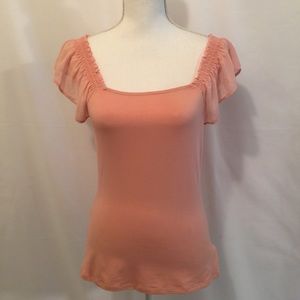Express coral top sheer sleeves square neckline